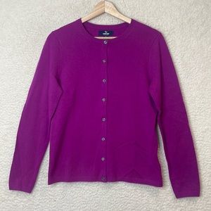 NWT Lands End Womens Fuchsia Plum Cashmere Longsleeve Crew Neck Cardigan SMALL